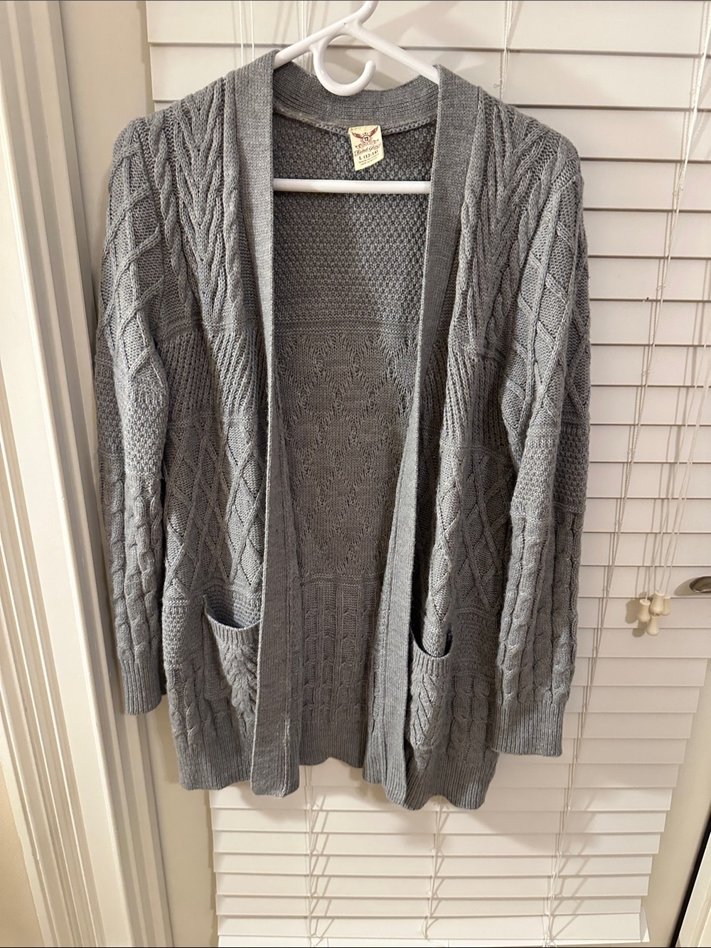 Faded Glory Gray Open-Front Cable Knit Cardigan